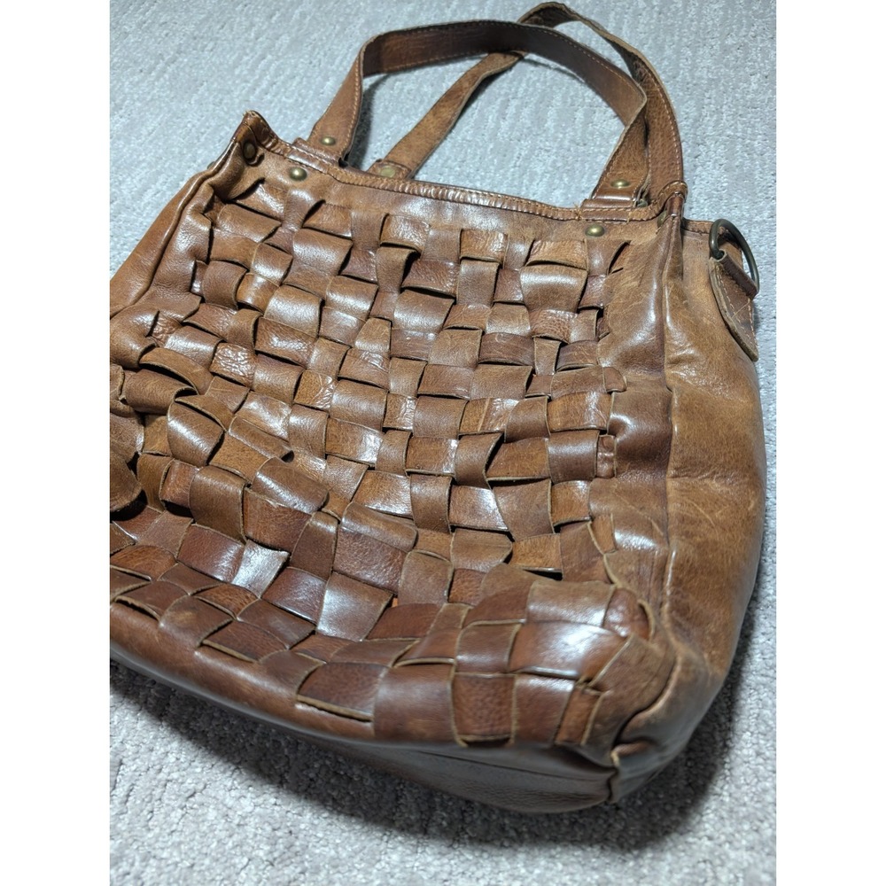 Cowboy Bag Basket Woven Leather Brown Hobo Tote Handbag Bag Purse - Picture 3 of 8